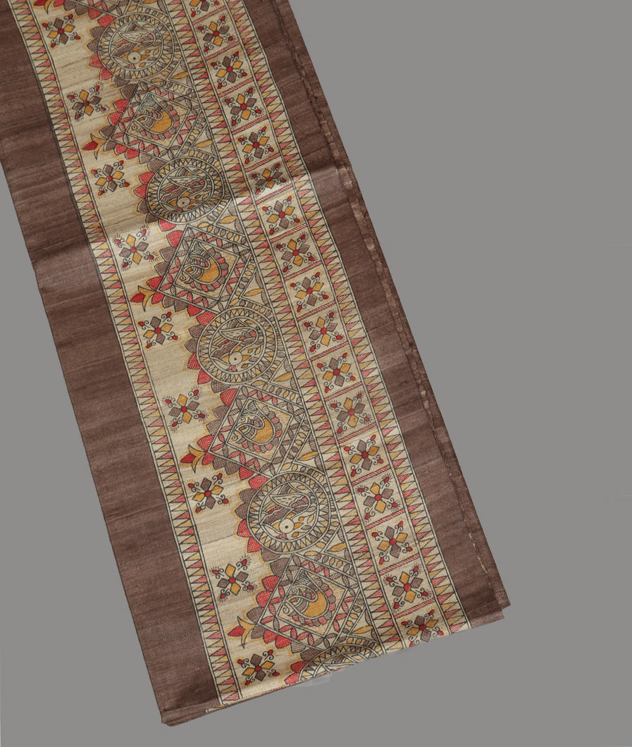 Brownish Grey Tussar Printed Saree T418627-image