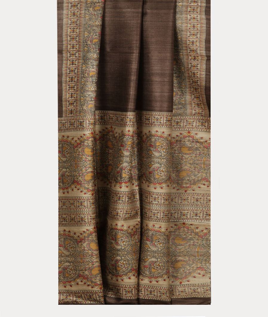 Brownish Grey Tussar Printed Saree T4186272