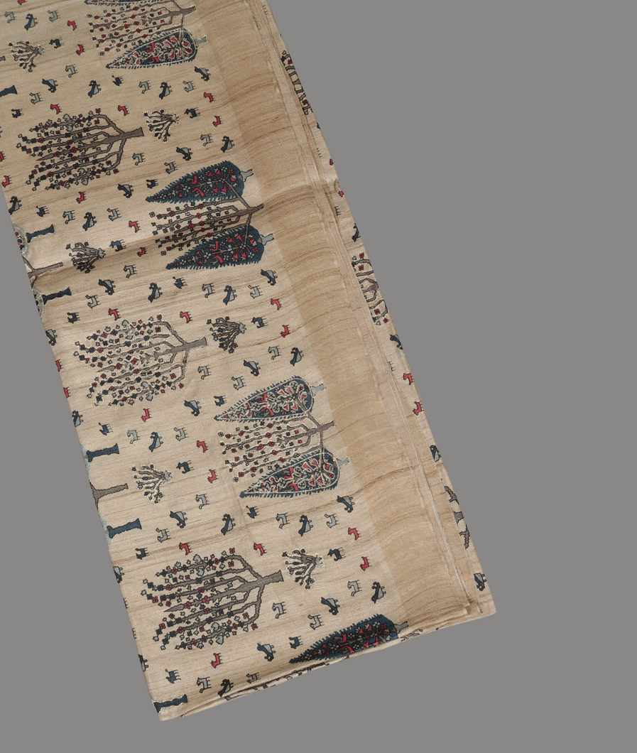 Beige Tussar Printed Saree T418631-image