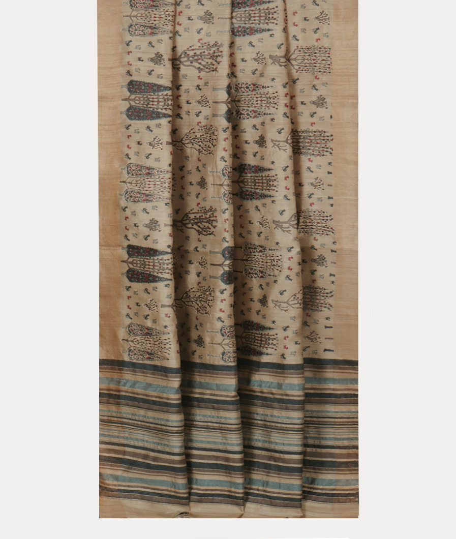 Beige Tussar Printed Saree T4186312
