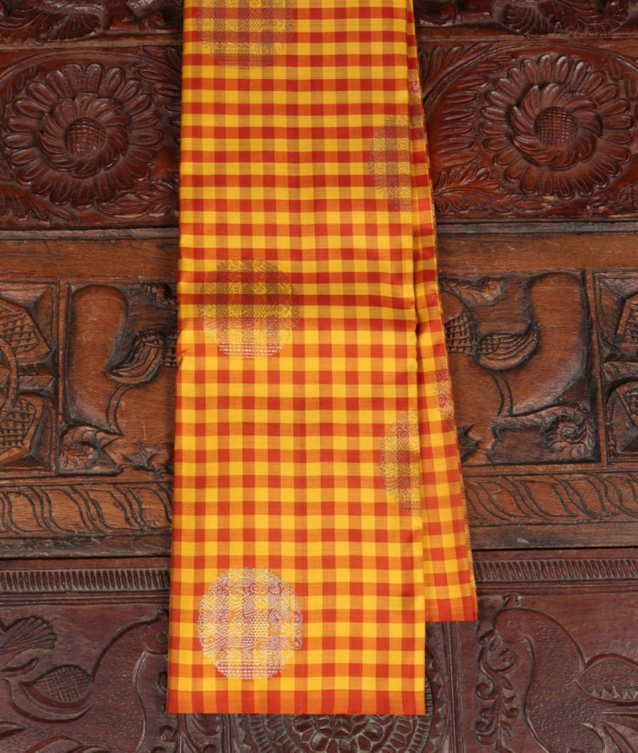 Rust and Yellow Handwoven Kanjivaram Silk Saree T109270-image