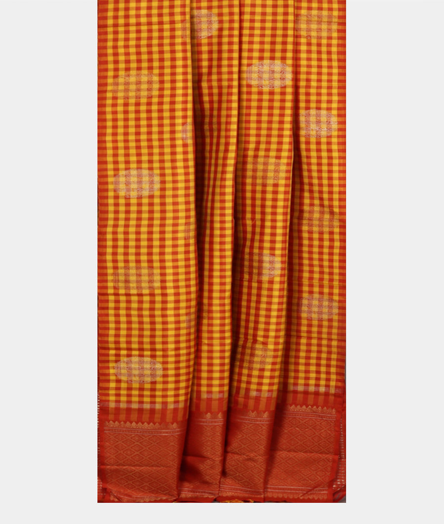 Rust and Yellow Handwoven Kanjivaram Silk Saree T1092702