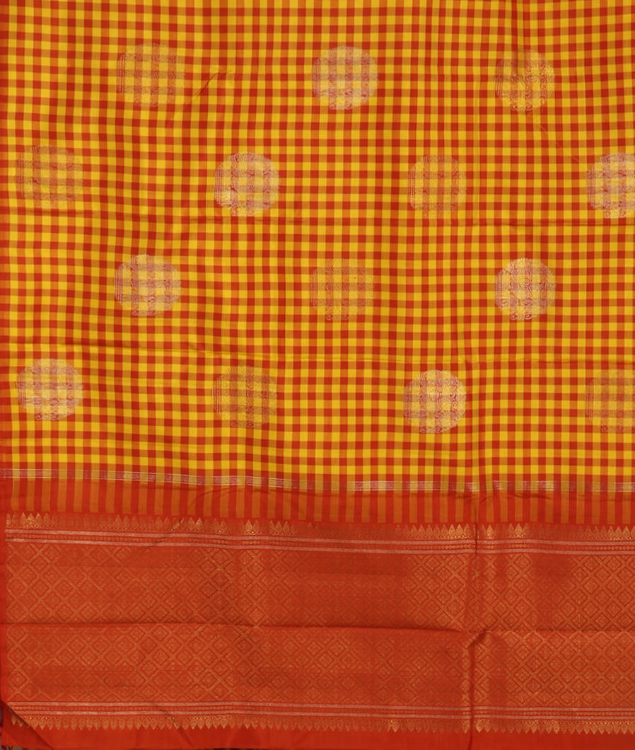 Rust and Yellow Handwoven Kanjivaram Silk Saree T1092704