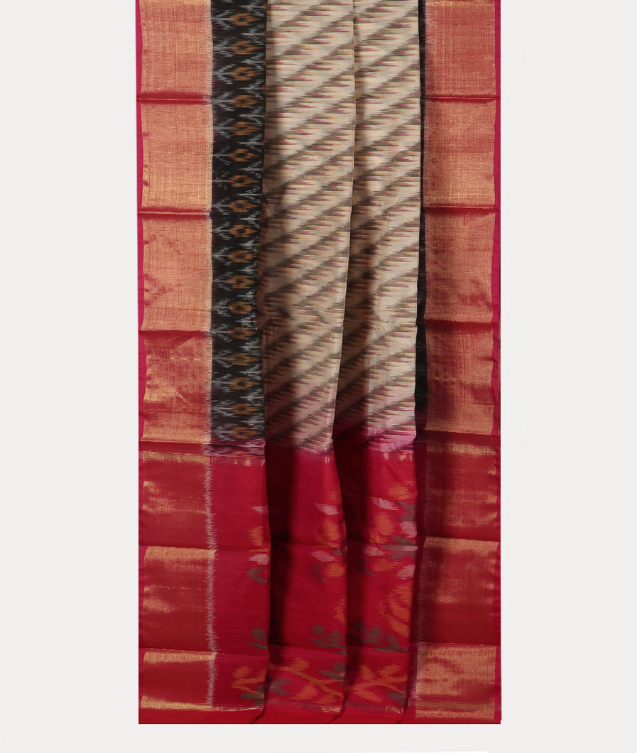 Off - white Pochampalli Silk Cotton Saree T4288592