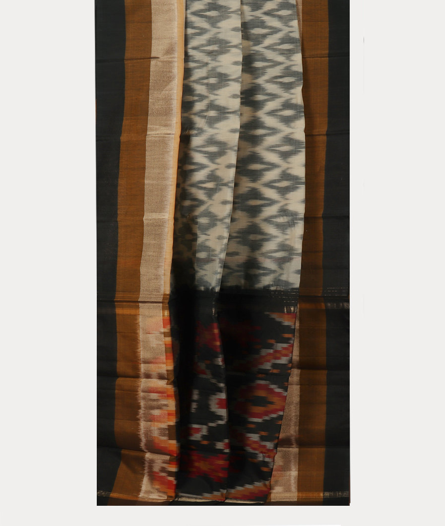 Grey And Off - White Pochampalli Silk Cotton Saree T4288602