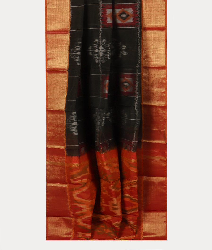 Black Pochampalli Silk Cotton Saree T4288922