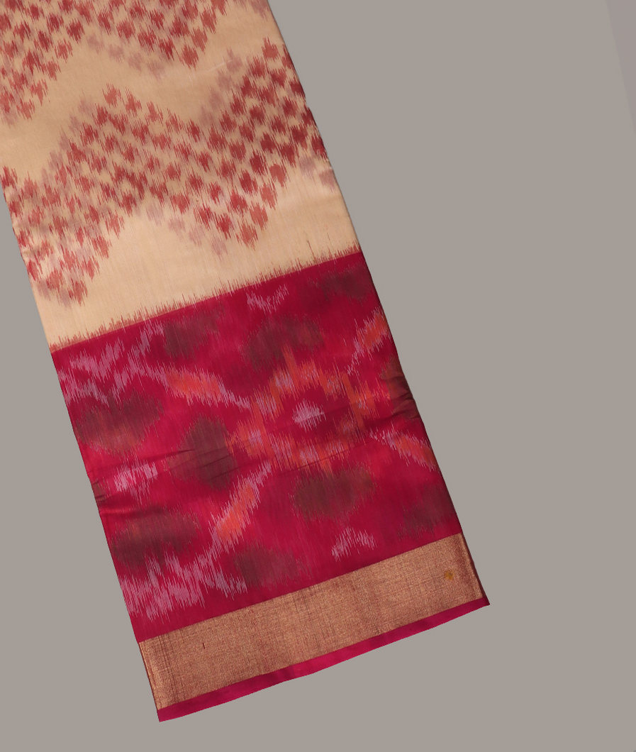 Beige Pochampalli Silk Cotton Saree T428849-image