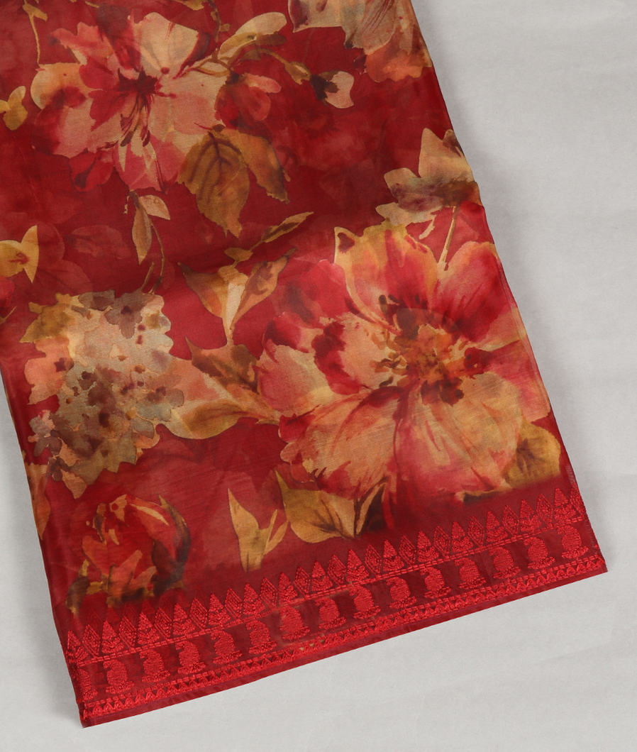Maroon Kora Organza Printed Saree T422938-image