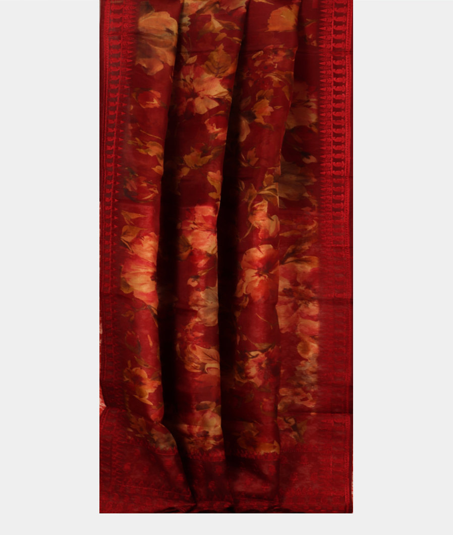 Maroon Kora Organza Printed Saree T4229382