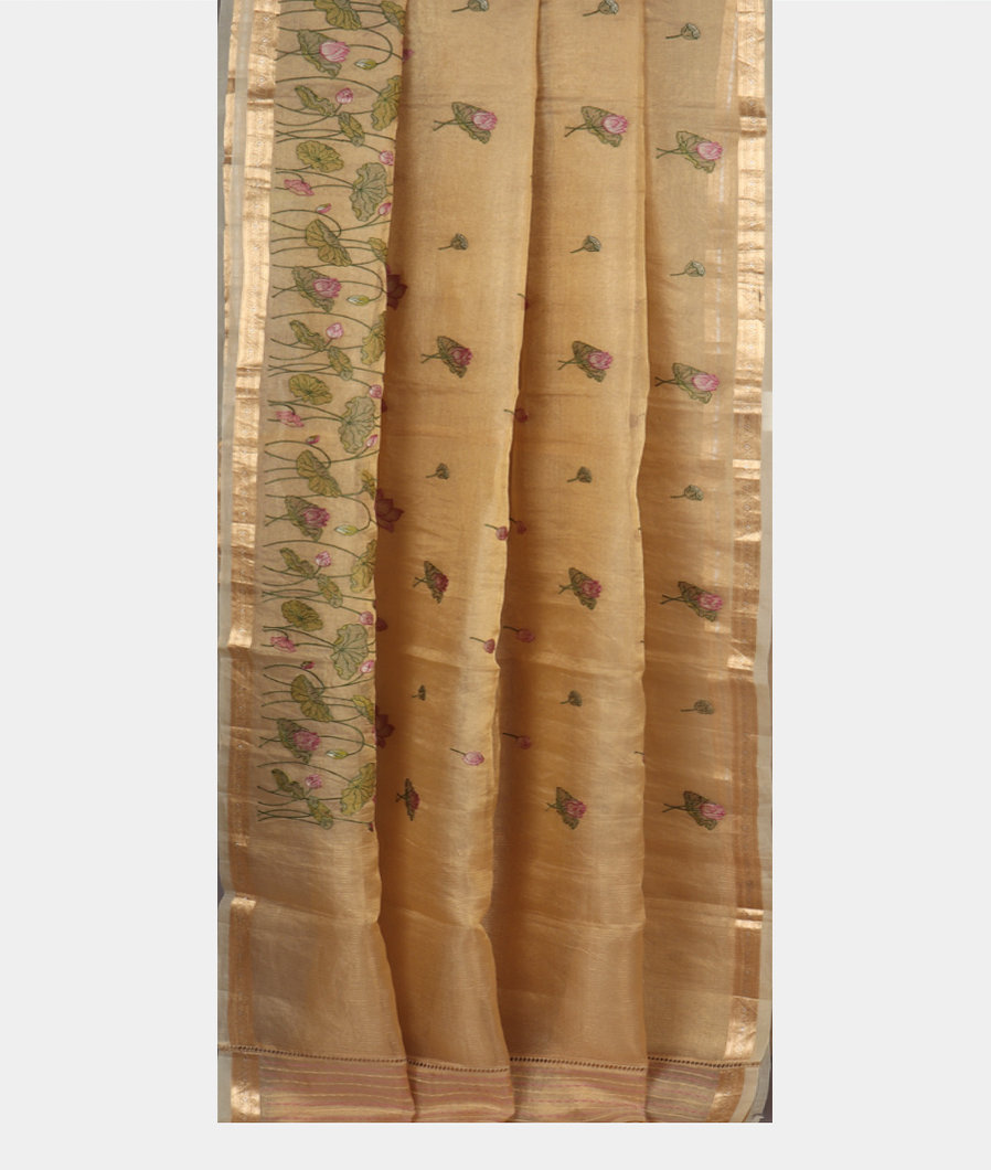 Beige Kora Tissue Organza Embroidery Saree T4272192
