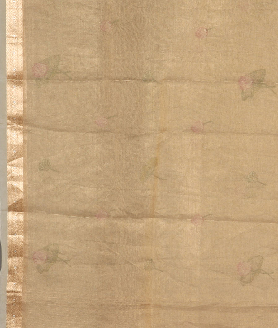 Beige Kora Tissue Organza Embroidery Saree T4272193