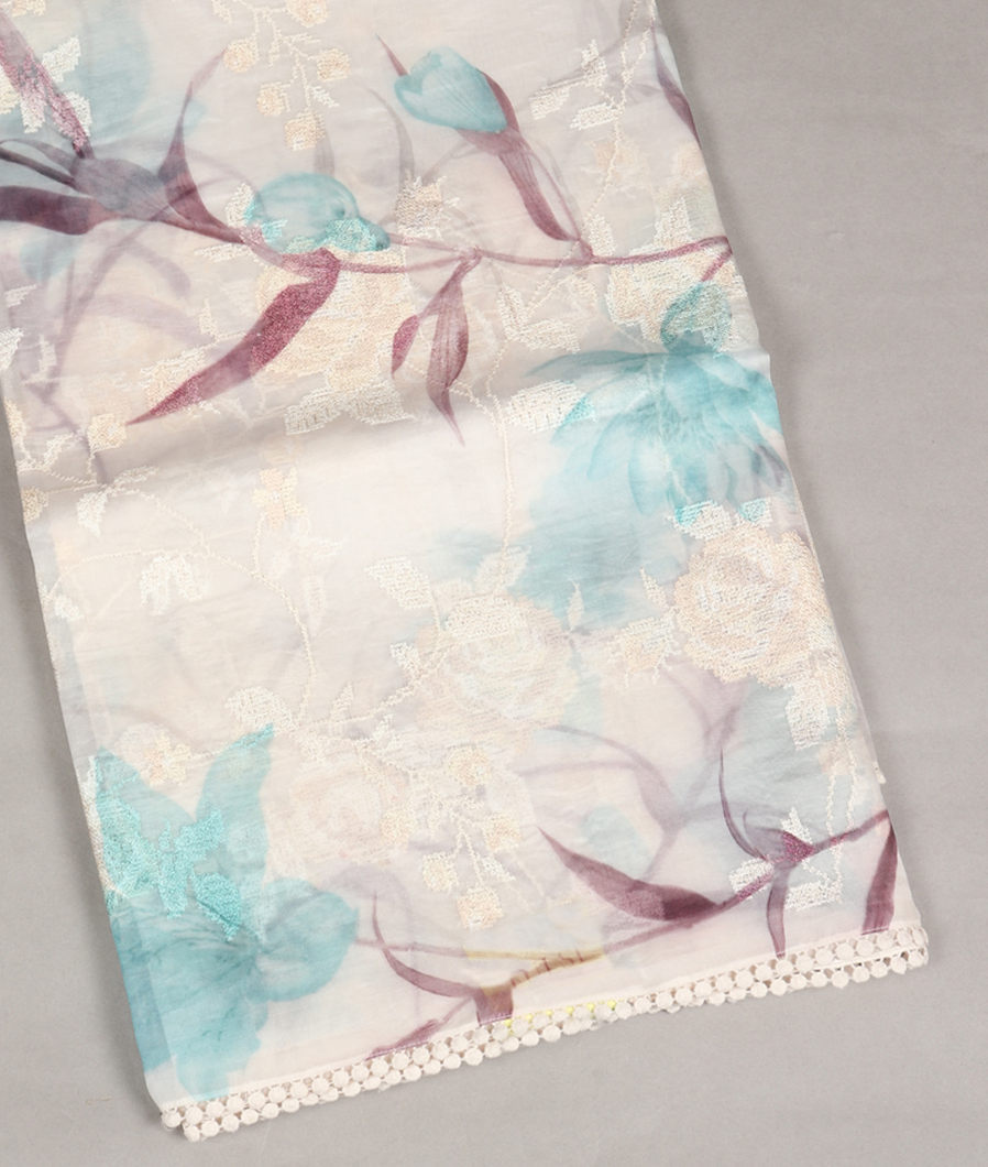 White Kora Organza Printed Saree T427222-image
