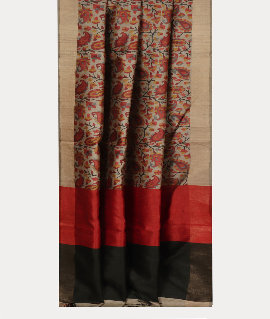 Grey Tussar Printed Saree T4185032