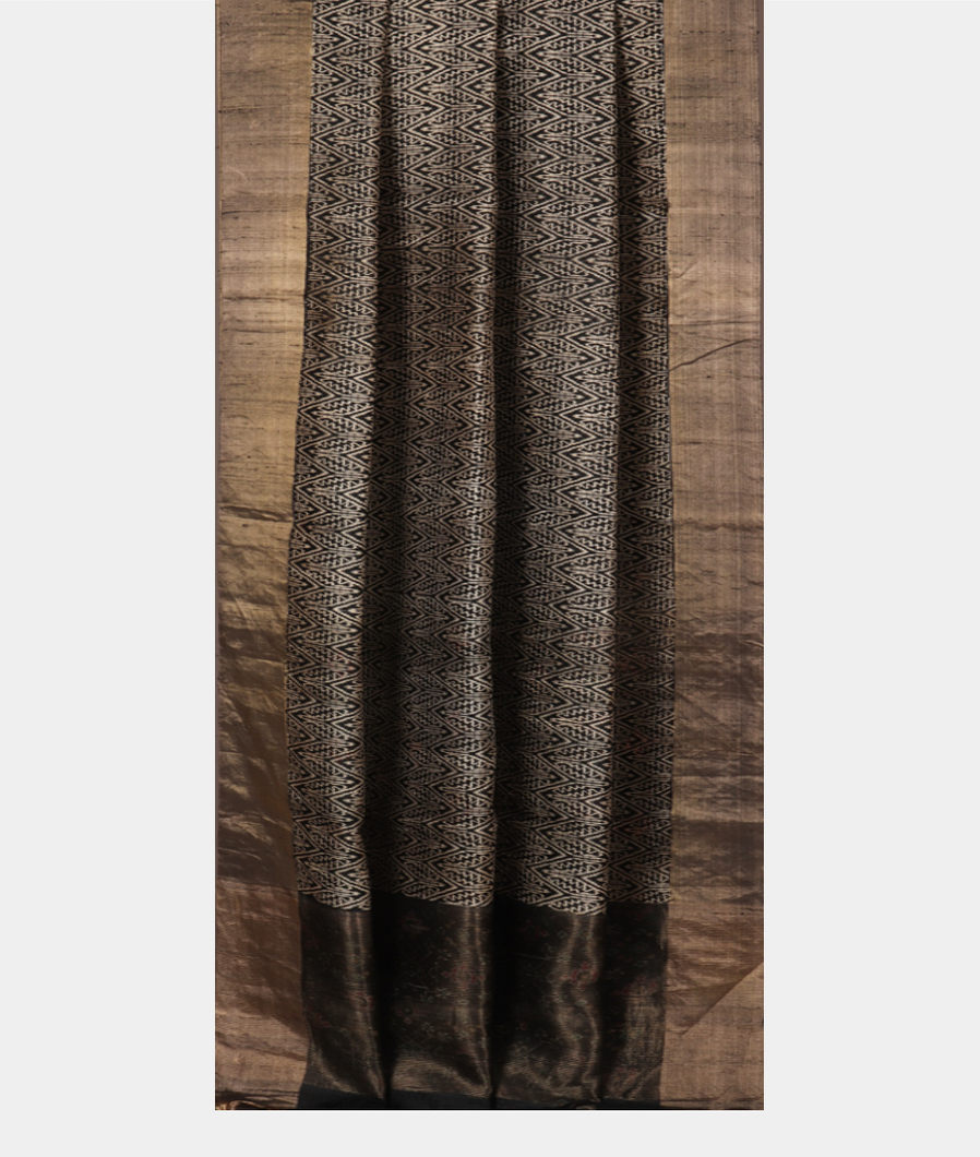 Black Tussar Printed Saree T4279832