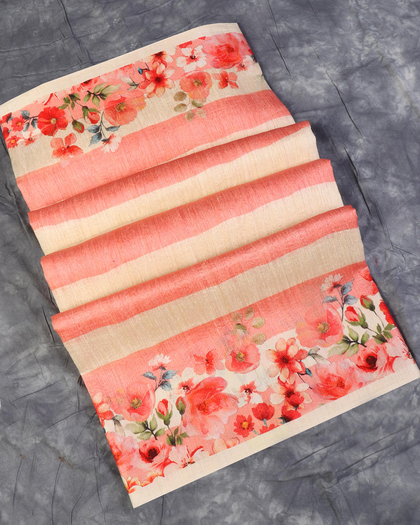 Peach Tussar Printed Saree T430125-image