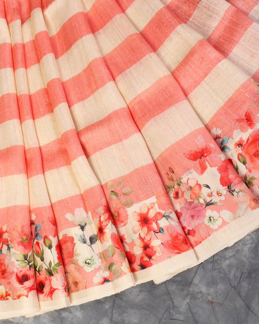 Peach Tussar Printed Saree T4301252