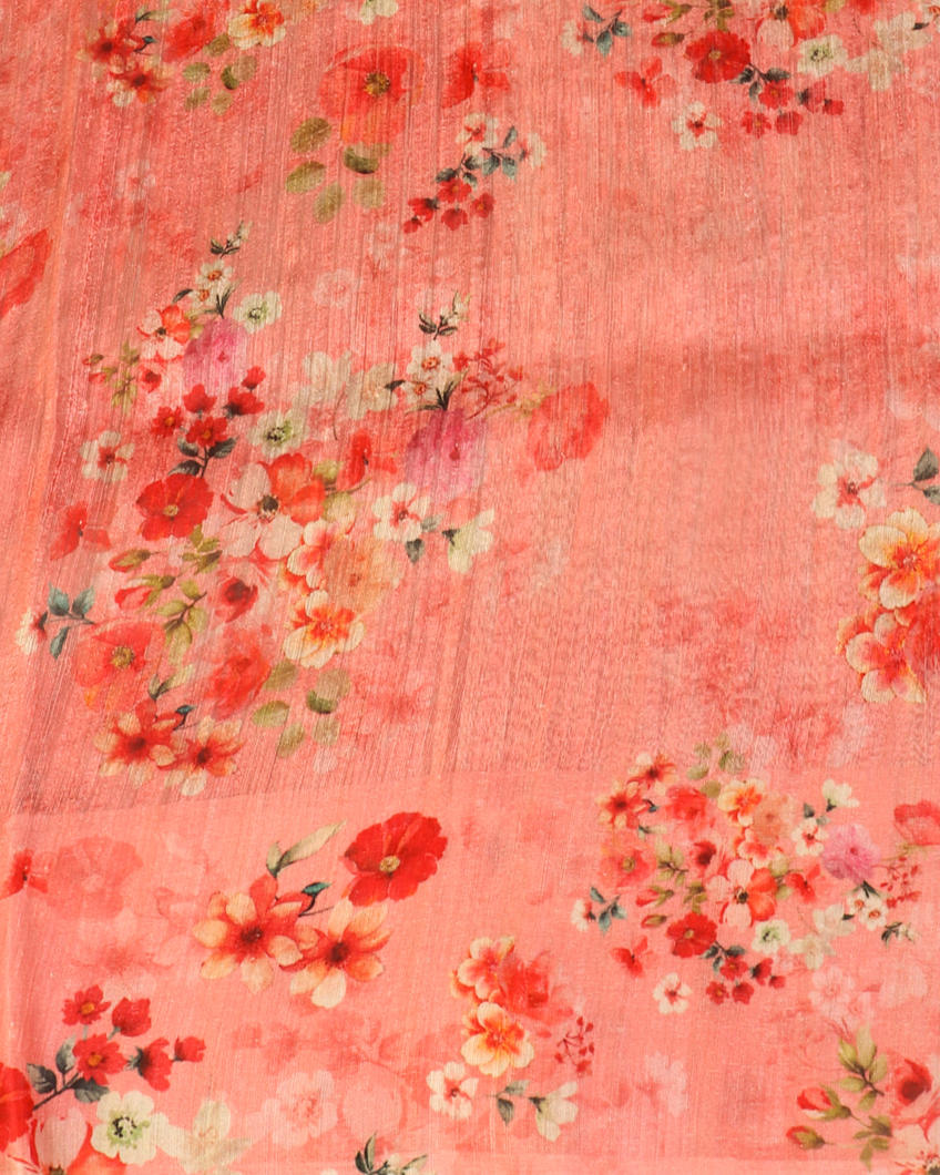 Peach Tussar Printed Saree T4301253