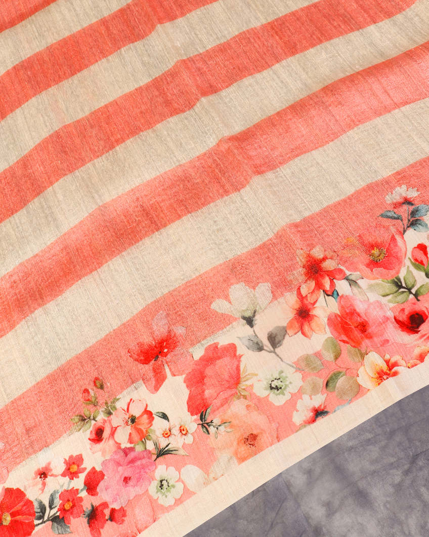 Peach Tussar Printed Saree T4301254