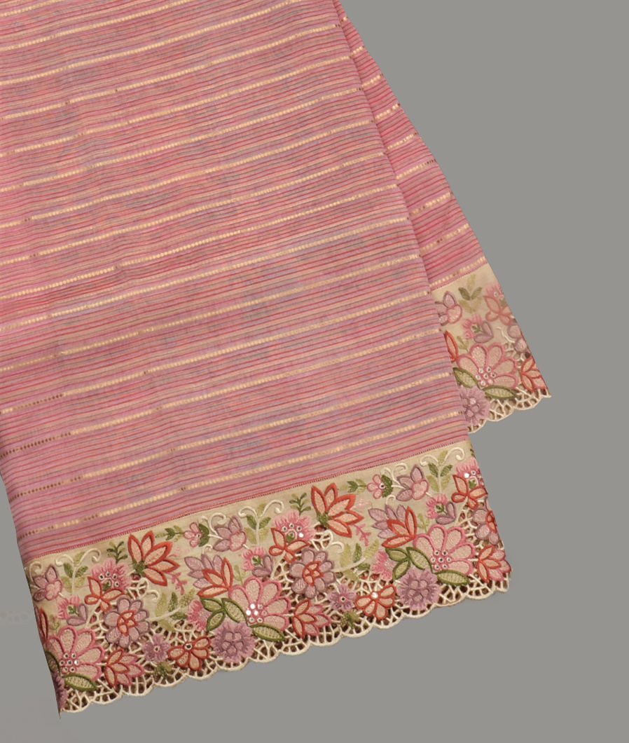 Lavender Kora Organza Cutwork Saree T385941-image
