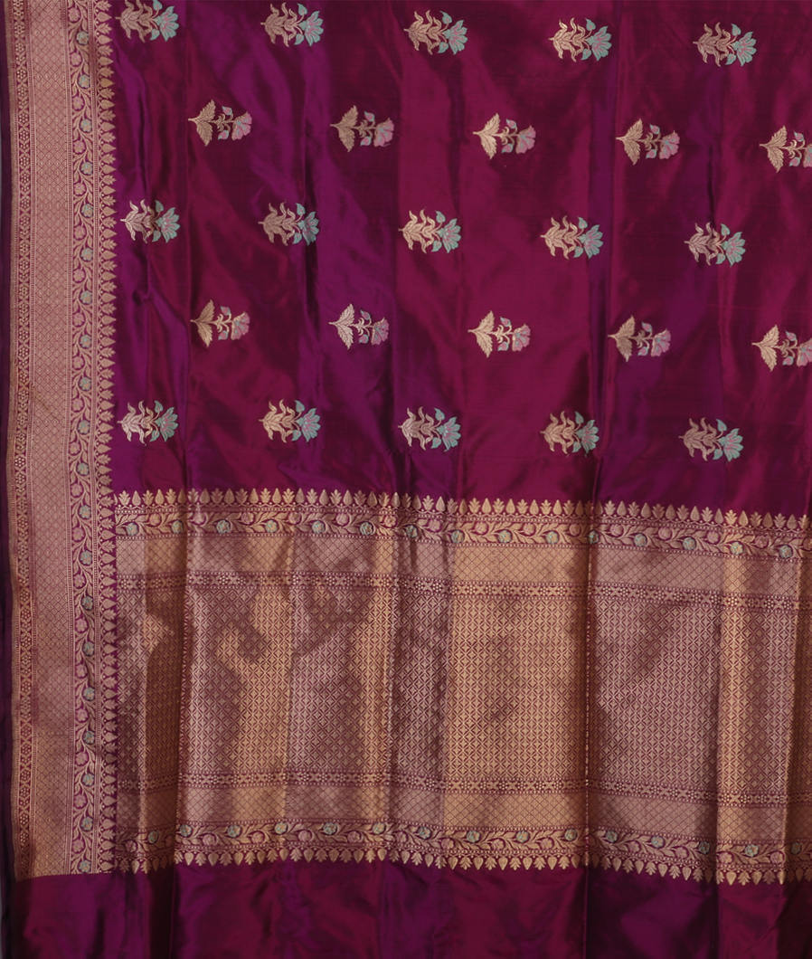 Purple Banaras Silk Saree T4273564