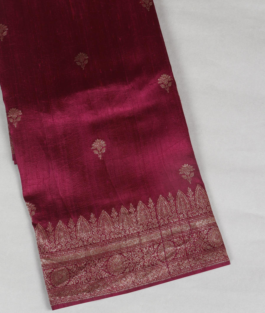 Burgundy Banaras Tussar Saree T402240-image