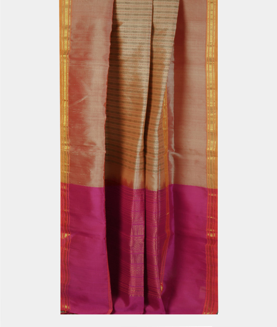 Beige Silk Cotton Saree T4341372