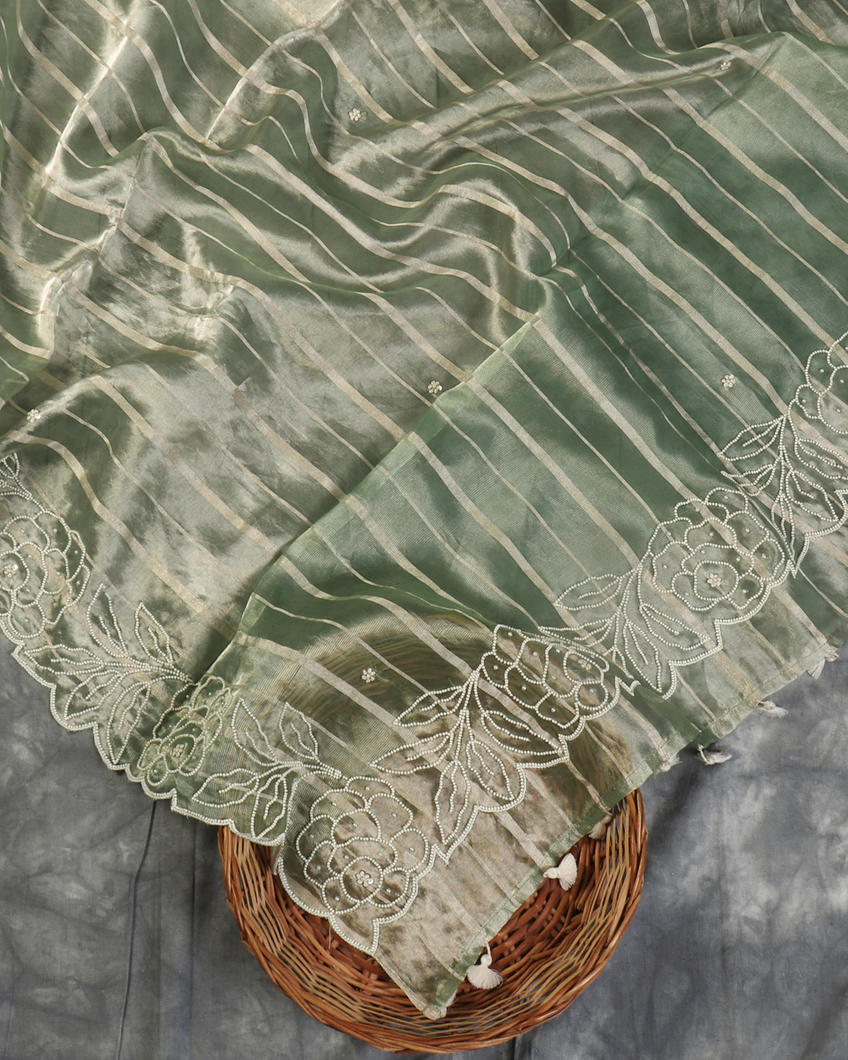 Green Kora Tissue Organza Embroidery Saree T429433-image