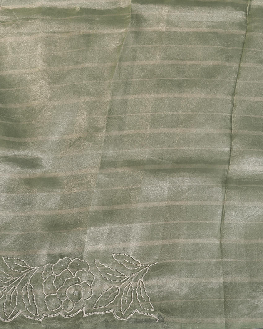 Green Kora Tissue Organza Embroidery Saree T4294333