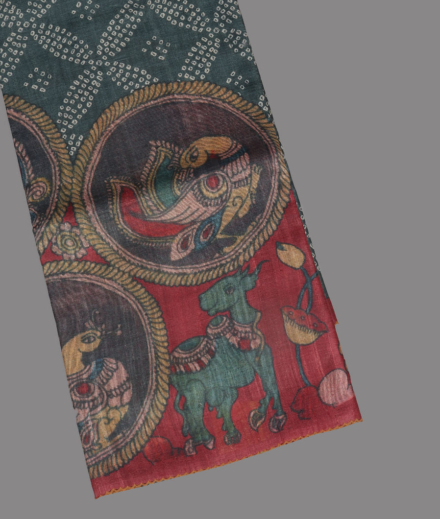 Bluish Grey Tussar Printed Saree T390791-image