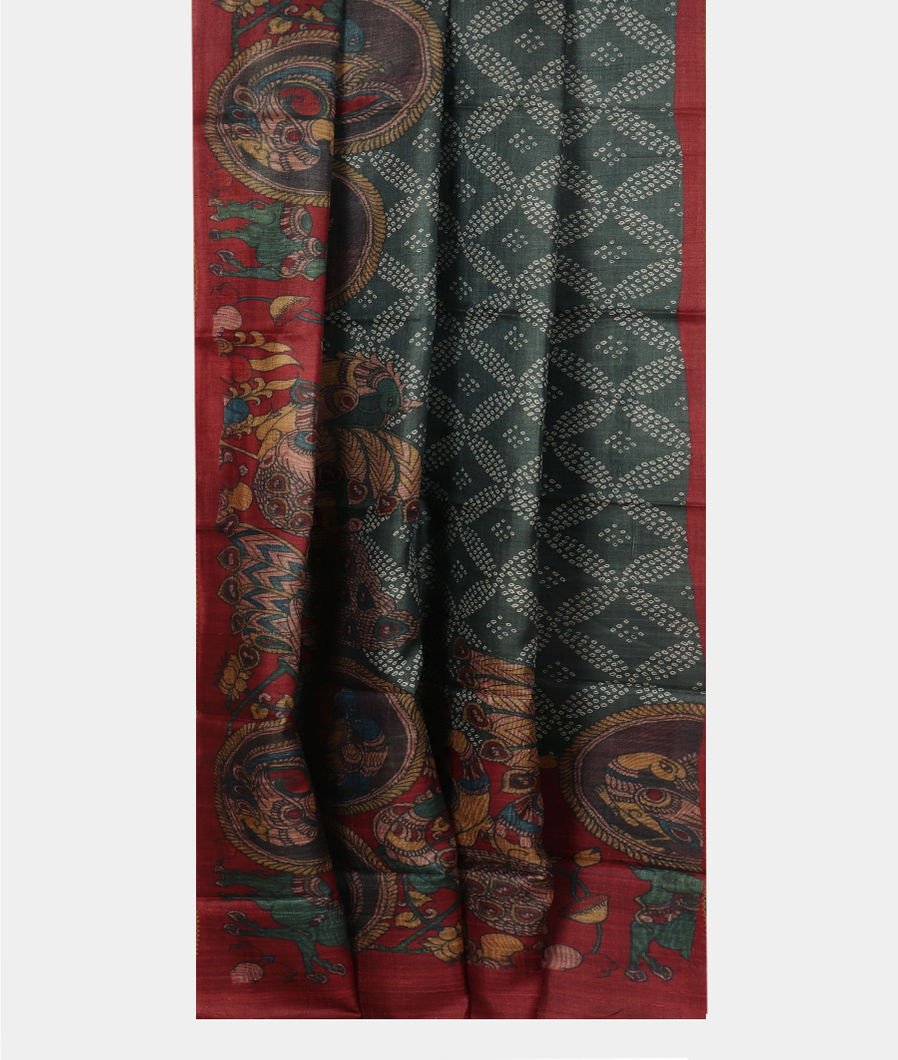 Bluish Grey Tussar Printed Saree T3907912