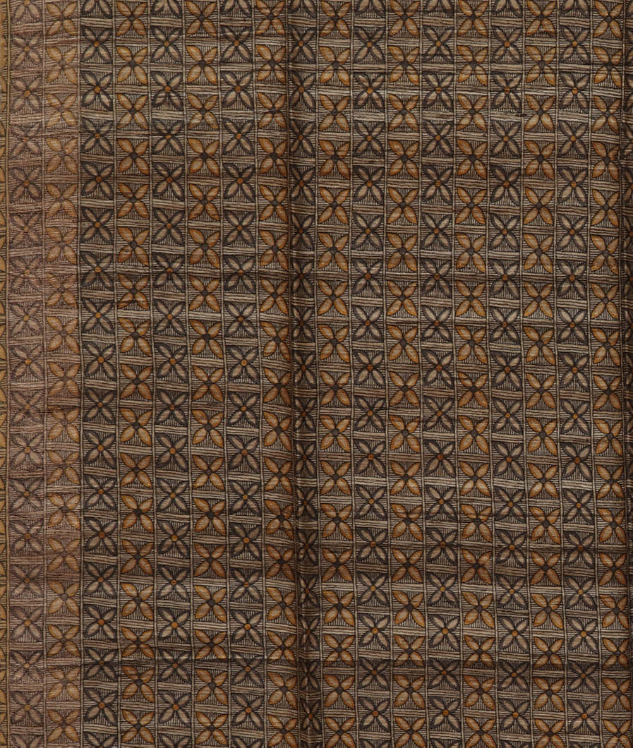 Yellow Tussar Printed Saree T3945483