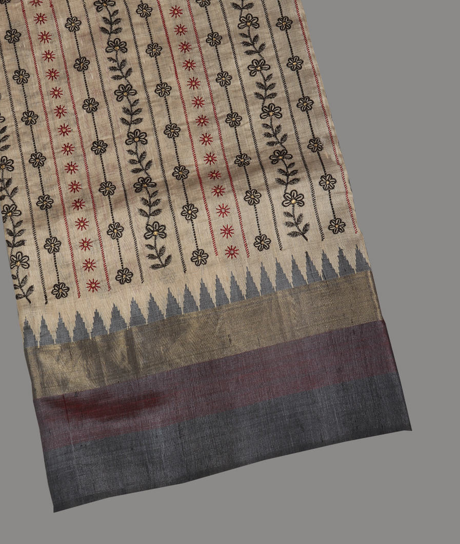 Beige Tussar Embroidery Saree T398572-image