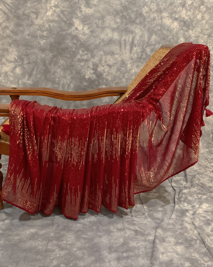 Red Georgette Silk Embroidery Saree T4327432