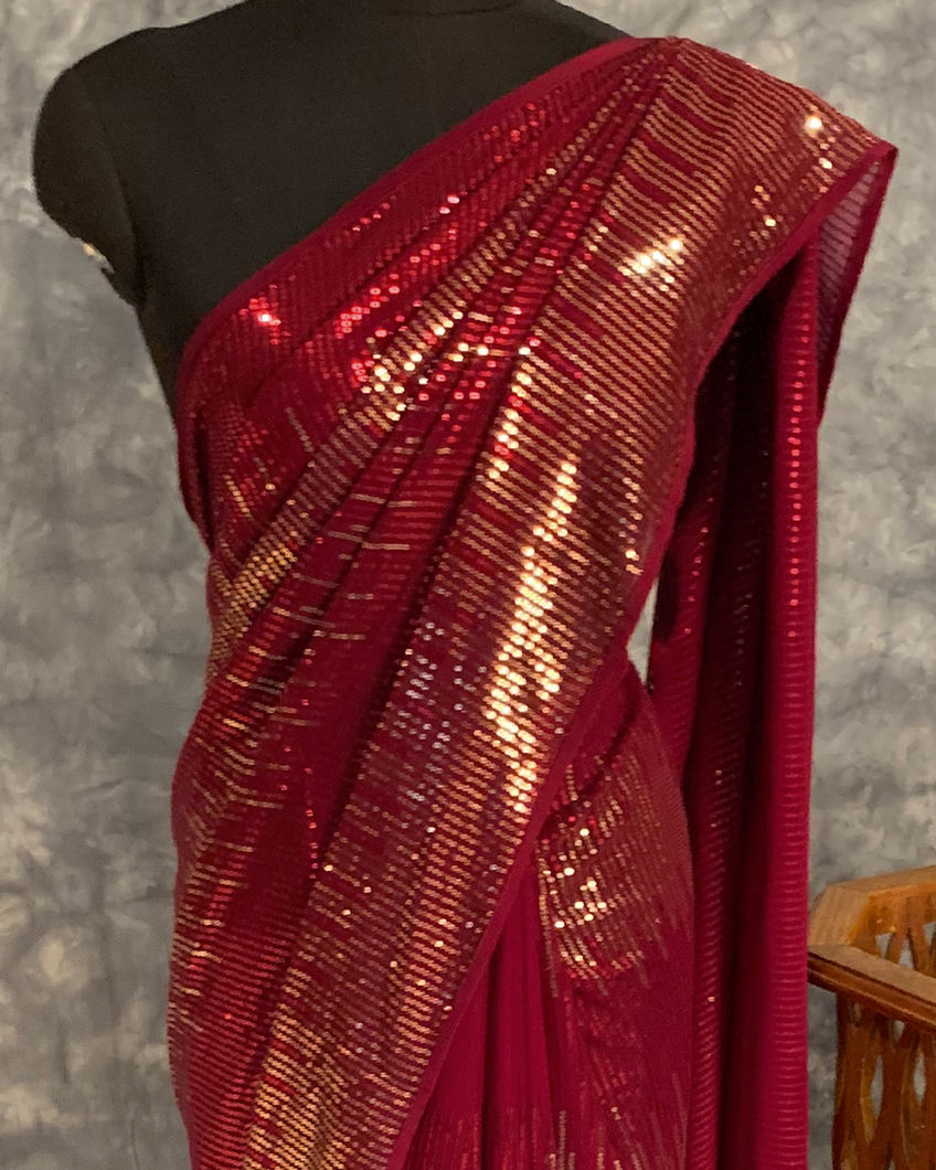 Red Georgette Silk Embroidery Saree T4327434