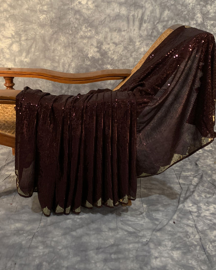 Deep Brown Georgette Silk Embroidery Saree T4327422