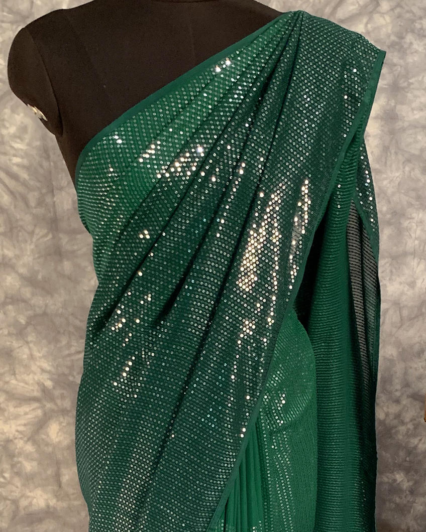 Greenish Blue Georgette Silk Embroidery Saree T4327494