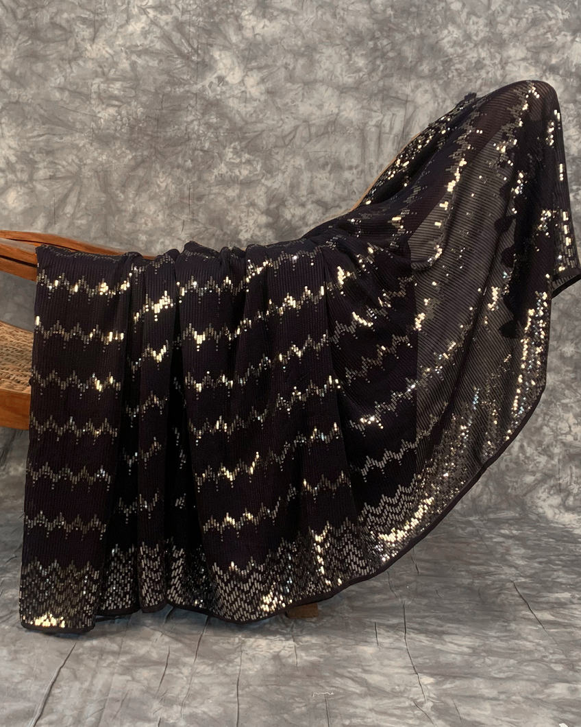 Midnight Blue Georgette Silk Embroidery Saree T4327452