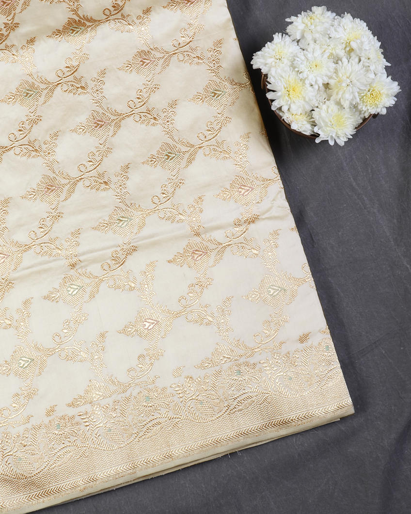 Cream Banaras Silk Saree T435387-image