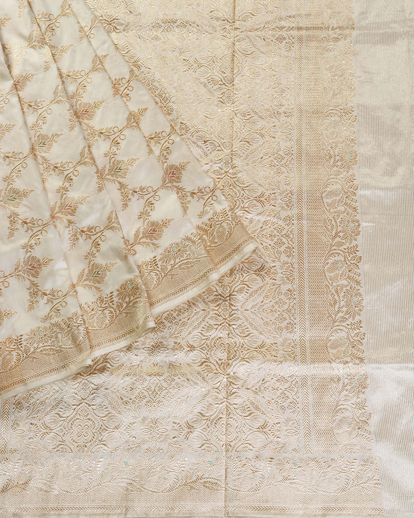 Cream Banaras Silk Saree T4353875