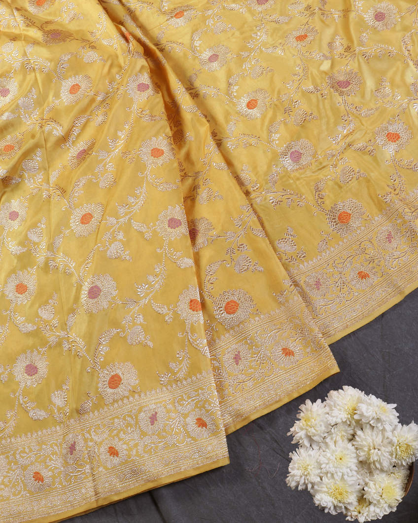 Buy Yellow Banaras Silk Saree T435389