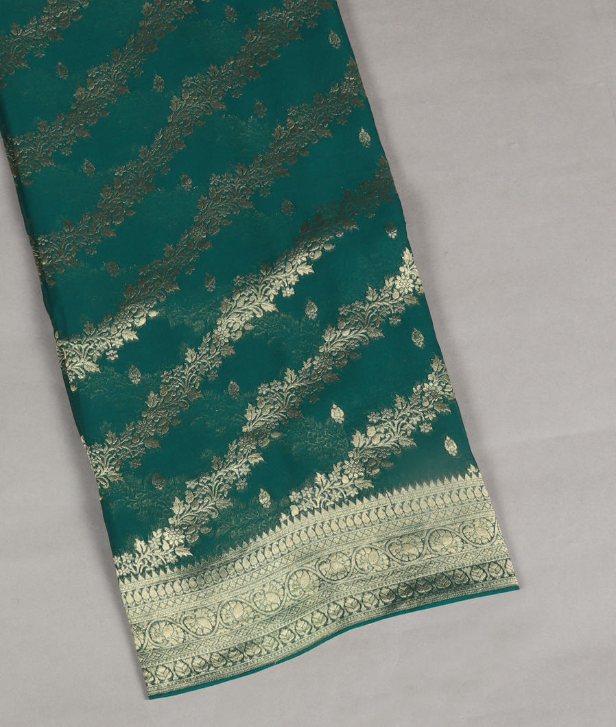 Buy Peacock Blue Banaras Georgette Silk Saree T389931