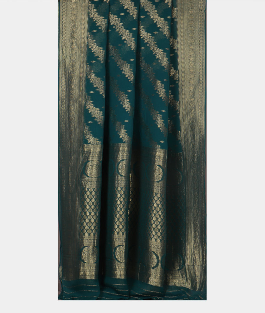 Peacock Blue Banaras Georgette Silk Saree T3899312