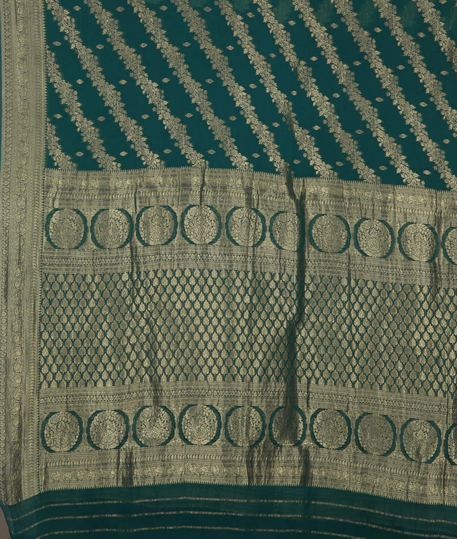 Peacock Blue Banaras Georgette Silk Saree T3899314