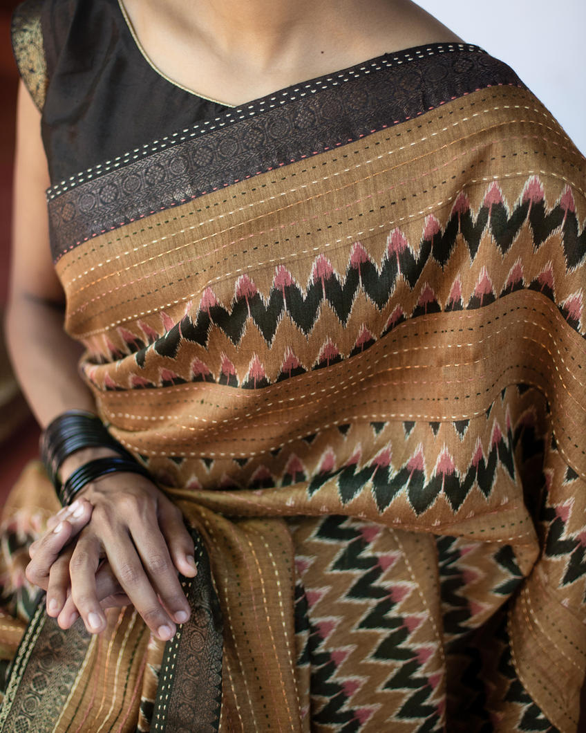 Brown Tussar Printed Saree T4353244