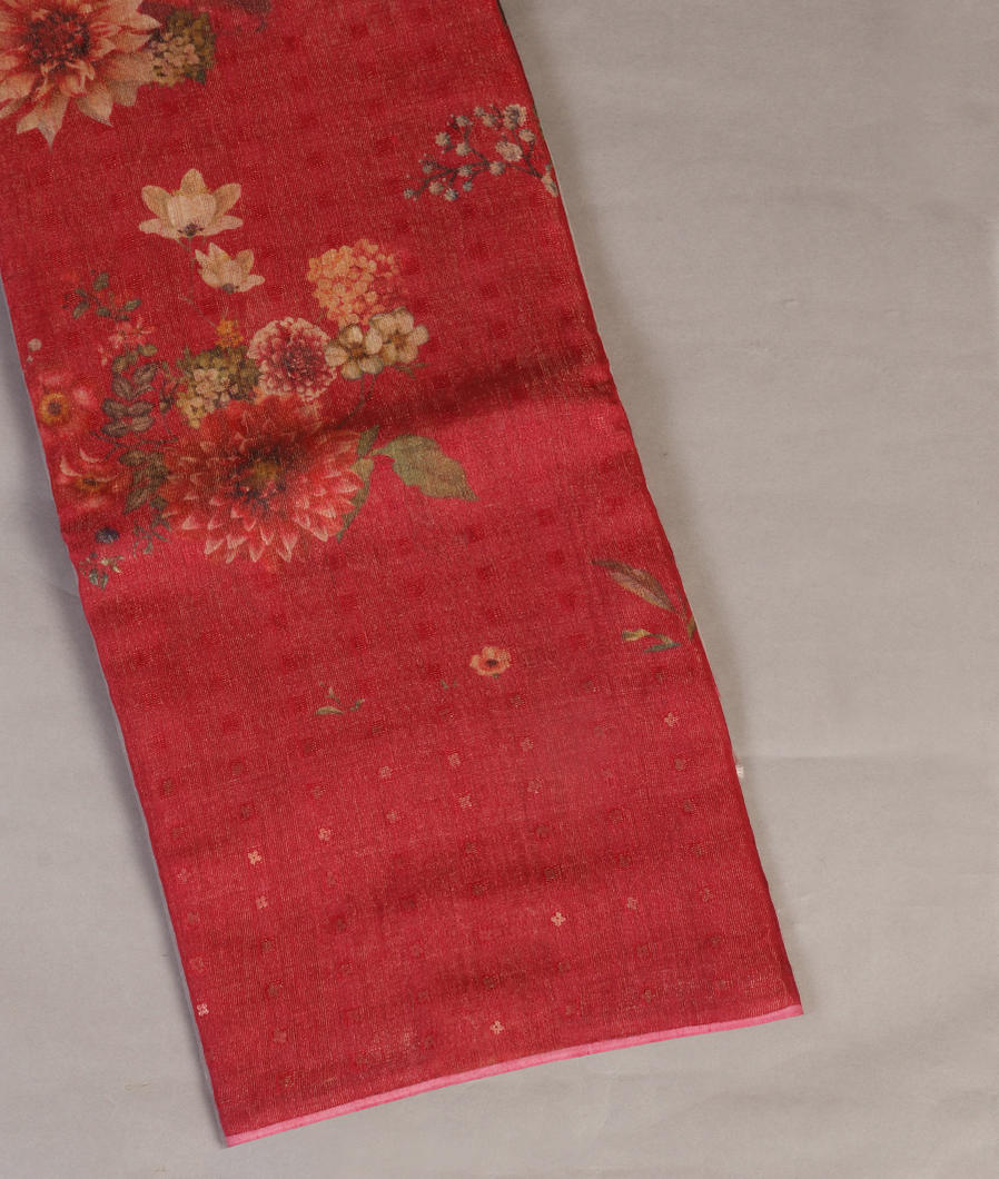 Reddish Pink Tissue Tussar Printed Saree T430182-image