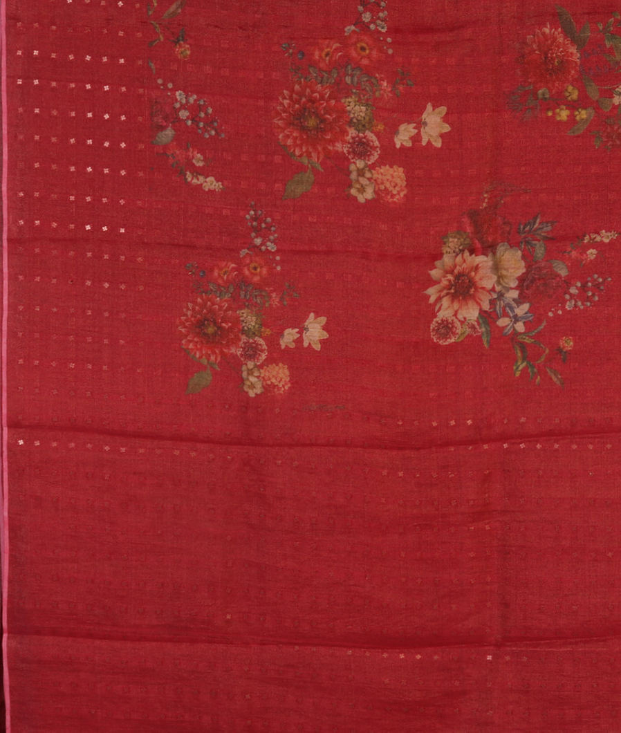 Reddish Pink Tissue Tussar Printed Saree T4301824