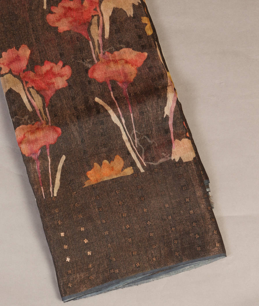Black Tissue Tussar Printed Saree T428443-image