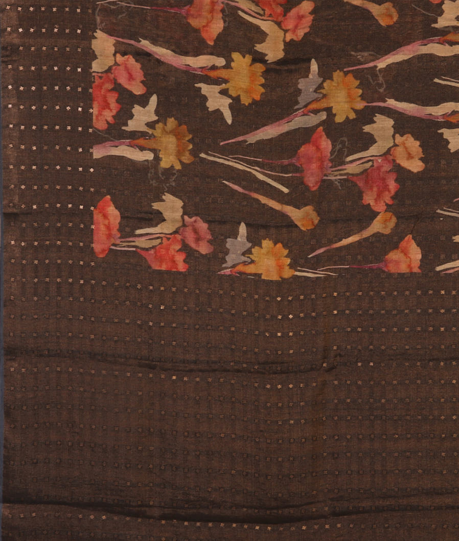 Black Tissue Tussar Printed Saree T4284434