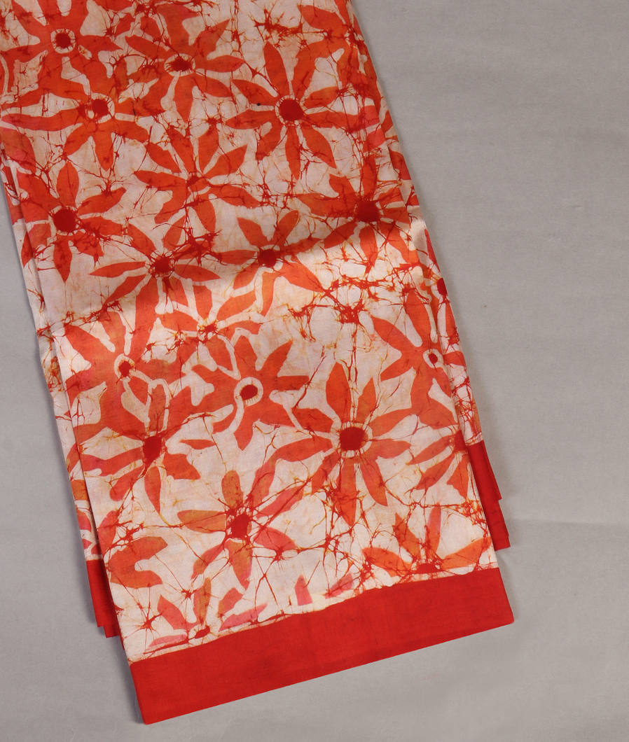 Off-White Batik Printed Silk Saree T391692-image