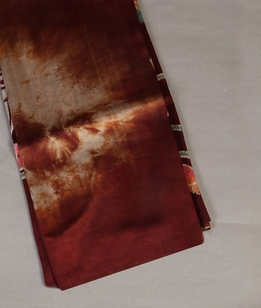 Brown Batik Printed Silk Saree T371115-image